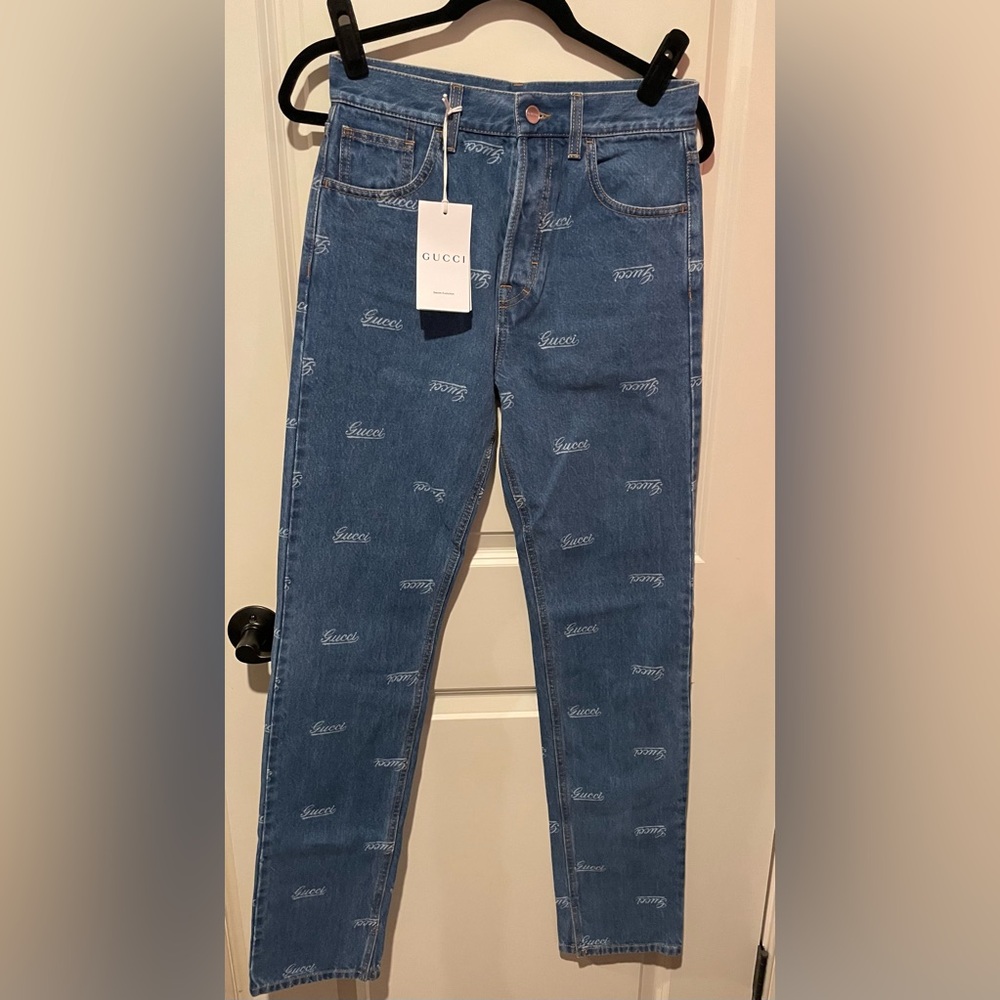 Gucci Logo-Embellished Blue Slim Jeans size 28 NWT
